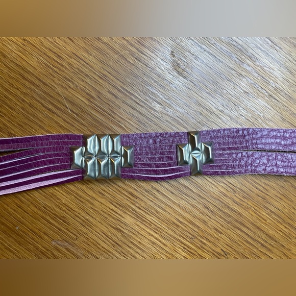 Diesel Leather Belt Women's 85/34 Purple Fuchsia Silver Studs Genuine Y2K Luxury - Picture 9 of 11